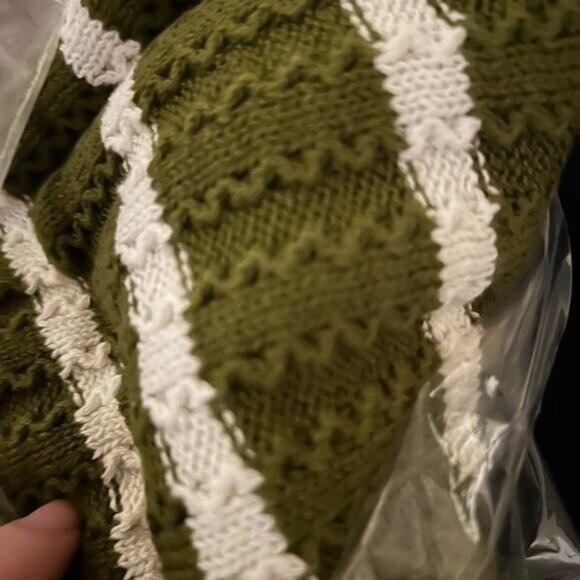 NWOT Joan Rivers Olive Striped Cotton Crochet Sweater Tank L - Picture 12 of 15